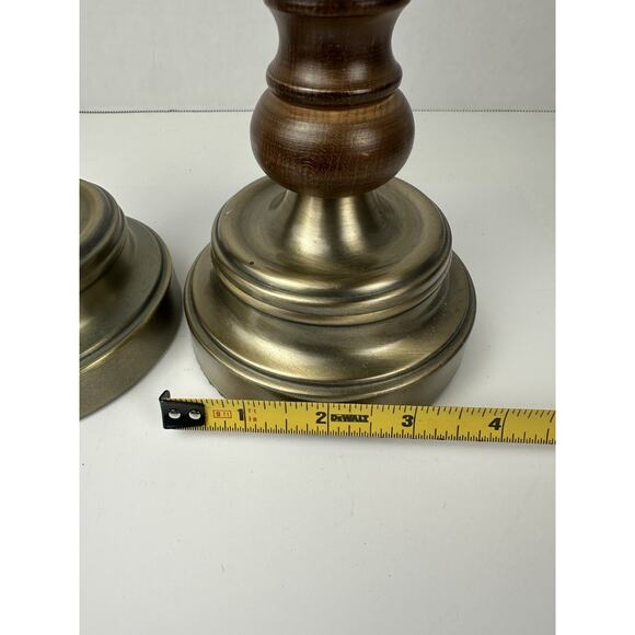 Vintage Homco Wood and Brass Candlestick Holders With Clear Glass Votives - Picture 7 of 8